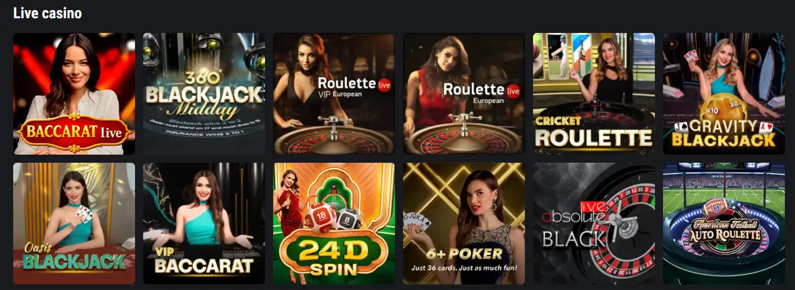 King Billy Live-Casino-Lobby mit Roulette, Blackjack und weiteren Tischspielen