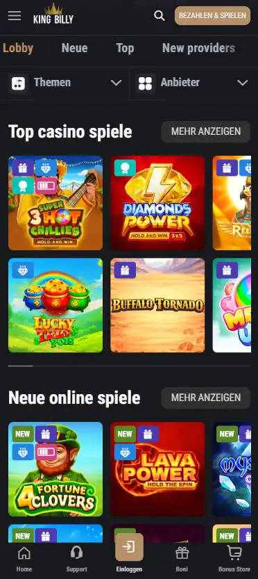 King Billy Website in der mobilen Ansicht auf einem Smartphone